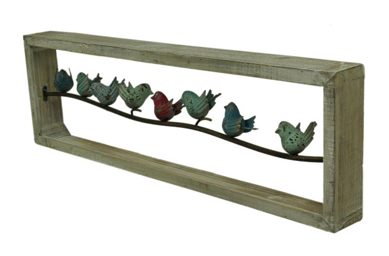 Deco 79 ديكو 79 زينة جدارية معدنية على شكل طائر، تمثال جداري، فن جداري 35" x 4" x 11"، أبيض - Image 3